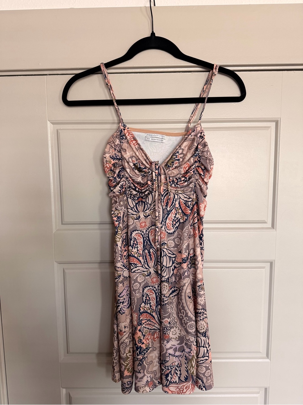 UO Spaghetti Strap Paisley Slip Dress in Blush and Navy